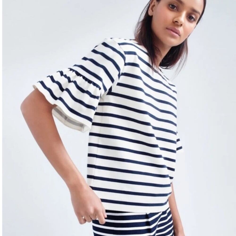 Anthropologie W5 Striped Crop Top Bell Sleeves
